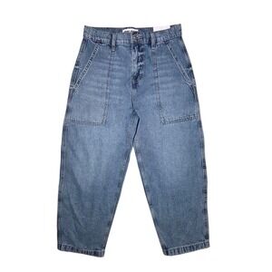 DKNY Jeans High Rise Barrel Leg Crop Medium Wash Patch Pockets 27x24 NWT